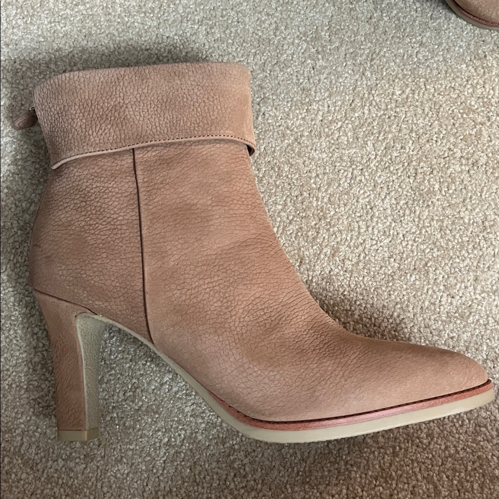Tan suede booties, never worn